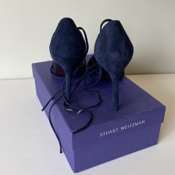 Stuart Weitzman on-a-string blue tie up pointed toe heels - Picture 9 of 12